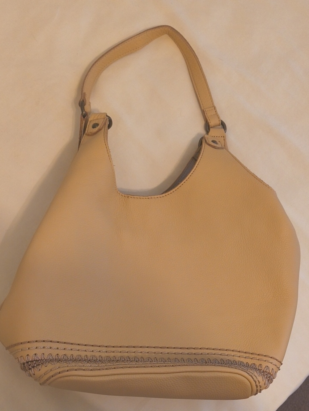 Leather Hobo Shoulder Bag in Beige